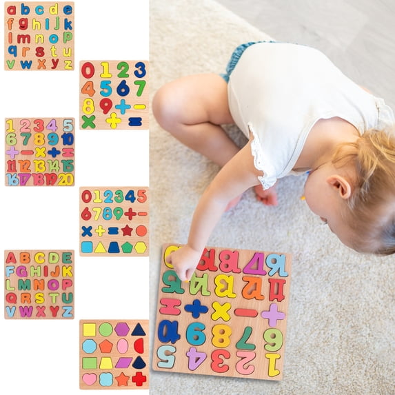 Kiddiway Wooden Puzzle for Toddlers - Number and Letter Shape Sorter with Pegged Board, Preschool Educational Learning Toy,B