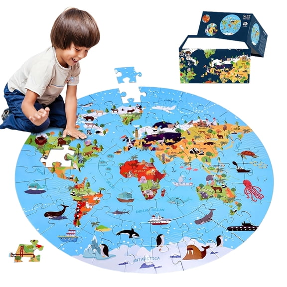 Kiddiway World Animals Puzzle Educational Toys Jigsaw for Geography, Learning Toys for Animal Recognition Practice