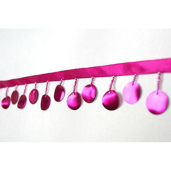Kiddo 1.5" Fuchsia Blue Gray Pink Round Circle Large Sequins Beaded FringeTrim