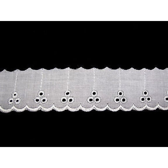 Kiddo 1.5" White Off-White 5 Yard Embroidered Scalloped Cotton Eyelet Lace Trim