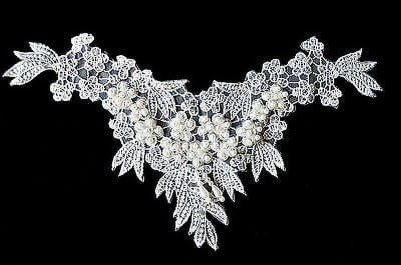 Kiddo 11"x6.5" White Beaded Sequins Organza Lace Bridal Applique Patch by Piece