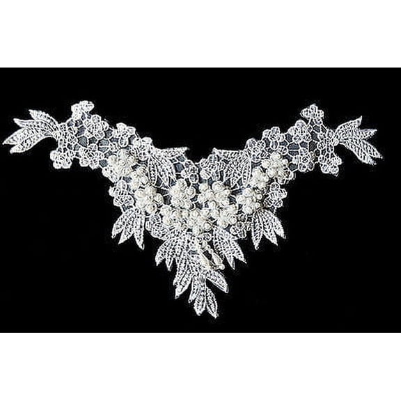 Kiddo 11"x6.5" White Beaded Sequins Organza Lace Bridal Applique Patch by Piece