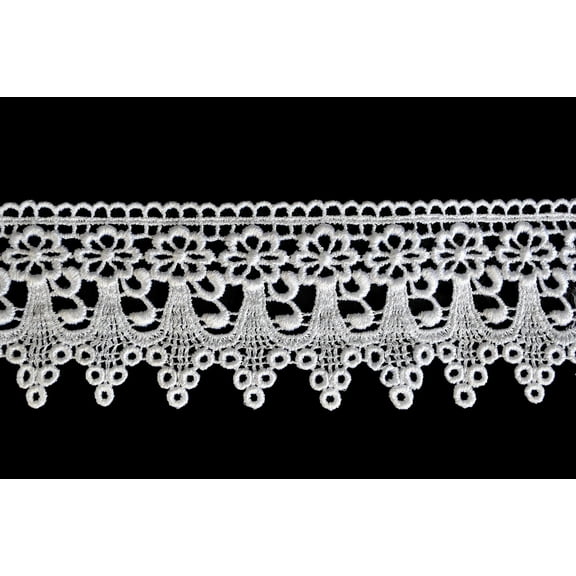 Kiddo 3" White or Ivory Floral Scalloped Guipure Venice Lace Trim by Yardage