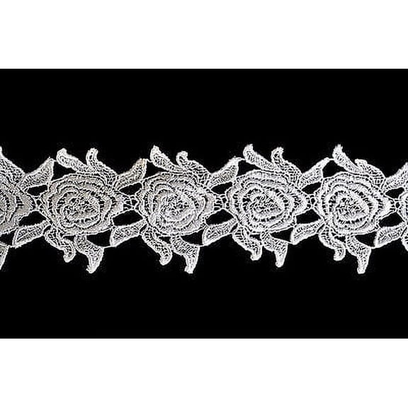 Kiddo 3" White or Ivory Roses Flower Guipure Floral Venice Lace Trim by Yardage