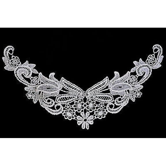 Kiddo 8.5" x 2" White Guipure Venice Lace Collar Bodice Applique Patch by Piece
