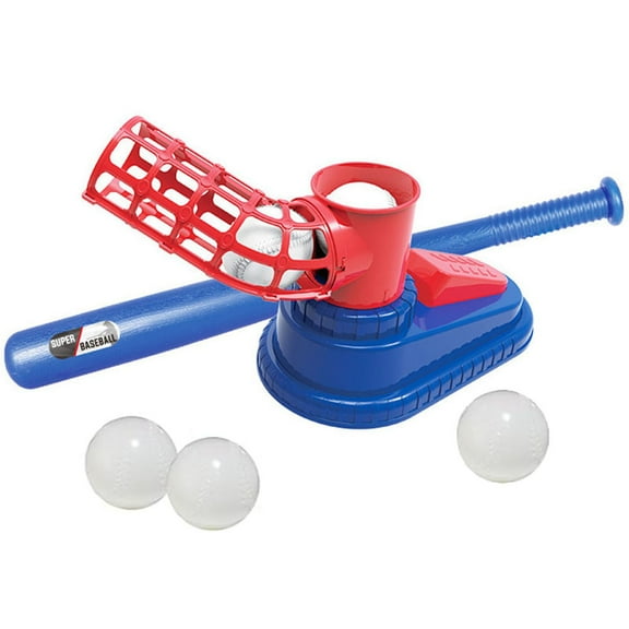 Kiddopark Kids Baseball Pitching Machine - Tee Ball Set,Pop a Pitch Baseball Batting Machine with Youth Bat + 3 Plastic Baseballs, Baseball Toys,Baseball Gifts for Boys Girls