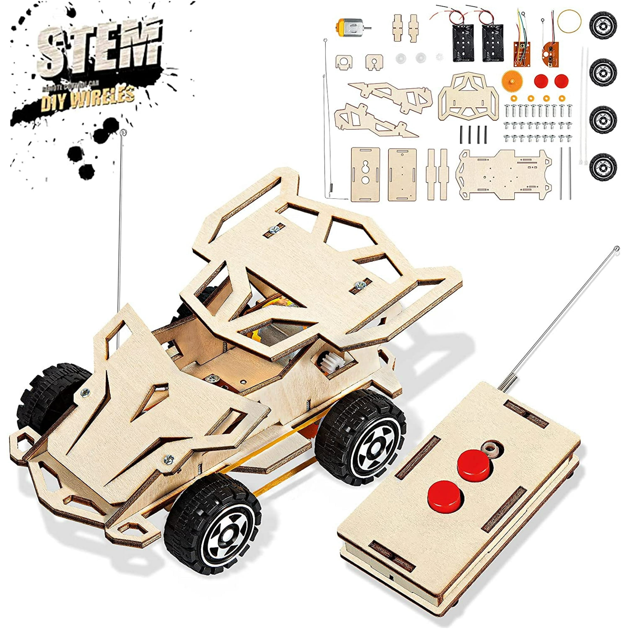 Kiddopark Wireless Remote Control Car Model Building Kits Wood, Brown