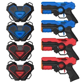 Kiddos Interactive Light Game Set with Wearable Vests, Battery Powered, Indoor & Outdoor Play, Red & Blue, Set of 4