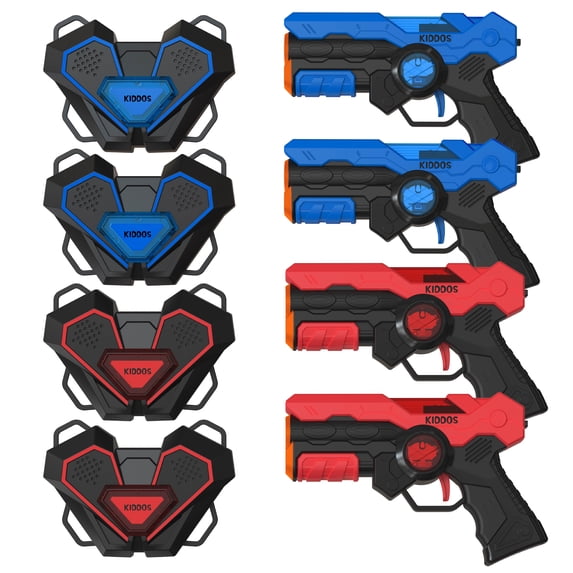 Kiddos Interactive Light Game Set with Wearable Vests, Battery Powered, Indoor & Outdoor Play, Red & Blue, Set of 4