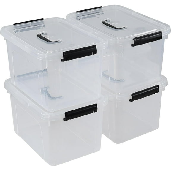 Kiddream 10.5 Quart Clear Storage Boxes, Plastic Bins with Lids and Handles Set of 4