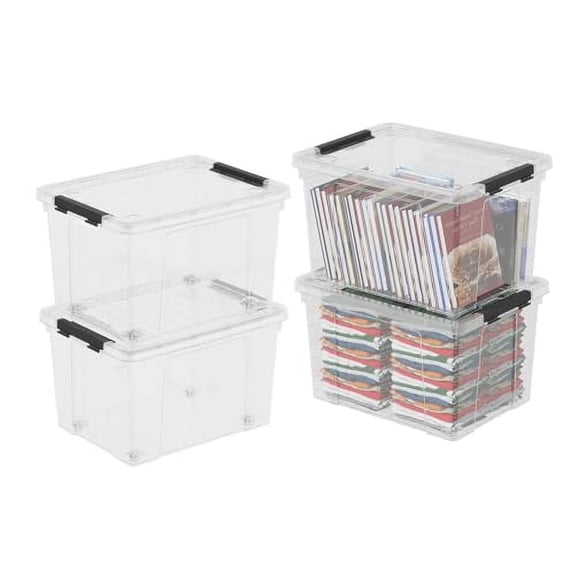 Kiddream 4-pack 24 Quarts Clear Latching Box, Plastic Storage Bins with Wheels