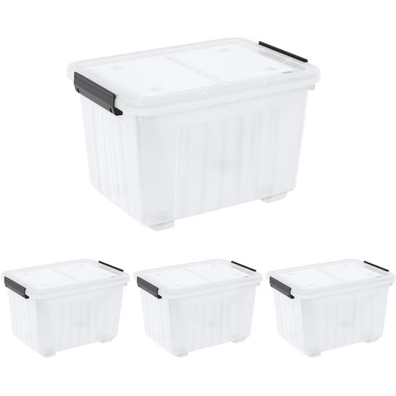 Kiddream 50 Quarts Clear Plastic Latching Boxes with Wheels, Large Storage Bins with Lids Set of 4
