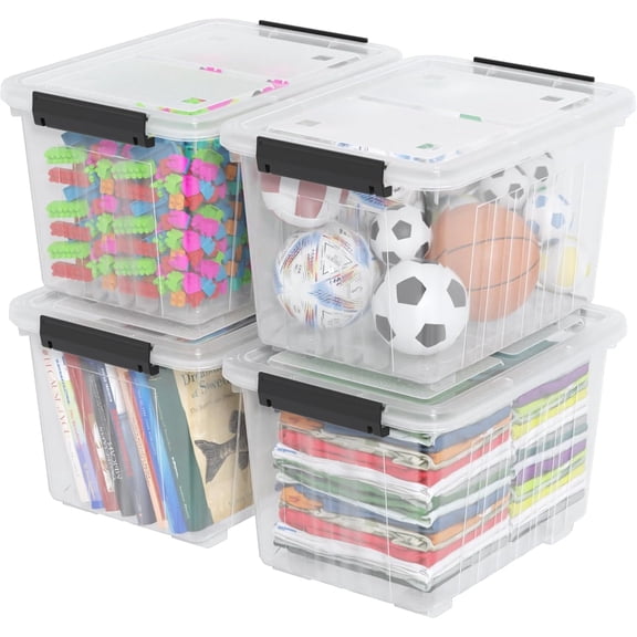 Kiddream 50 Quarts Clear Plastic Latching Boxes with Wheels, Large Storage Bins with Lids Set of 4
