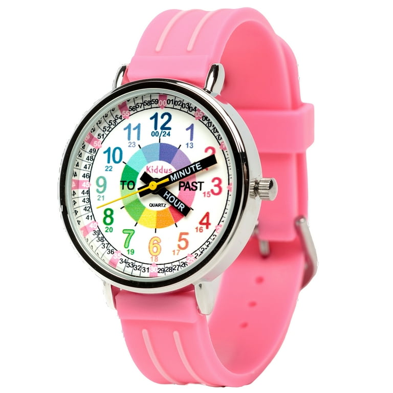 Kiddus Children s Analogue Watch for Young Hands Time Teacher Pink Handles Ages 5 12 Walmart
