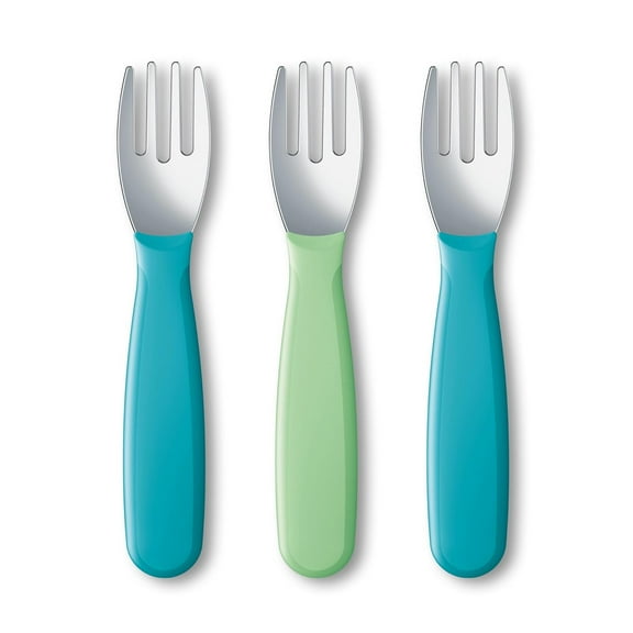 Kiddy Cutlery Forks, Durable Stainless Steel, BPA & Latex-Free, 18+ Months, Pack of 3
