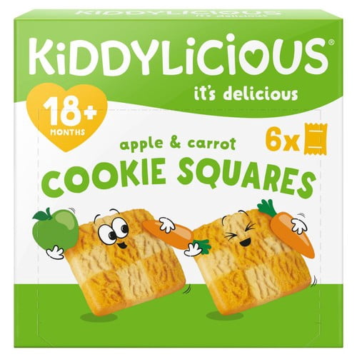 Kiddylicious Apple & Carrot Cookie Squares Baby Snacks 18m+ 6 x 24g, British Import (Pack of 2)