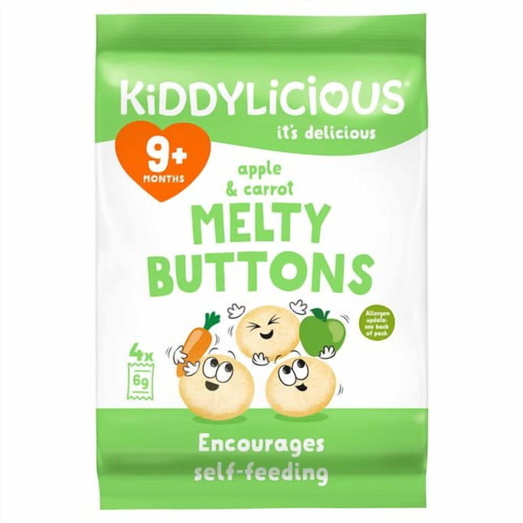 Kiddylicious Apple & Carrot Melty Buttons Baby Snacks Multi 5 x 6g, British Import (Pack of 2)