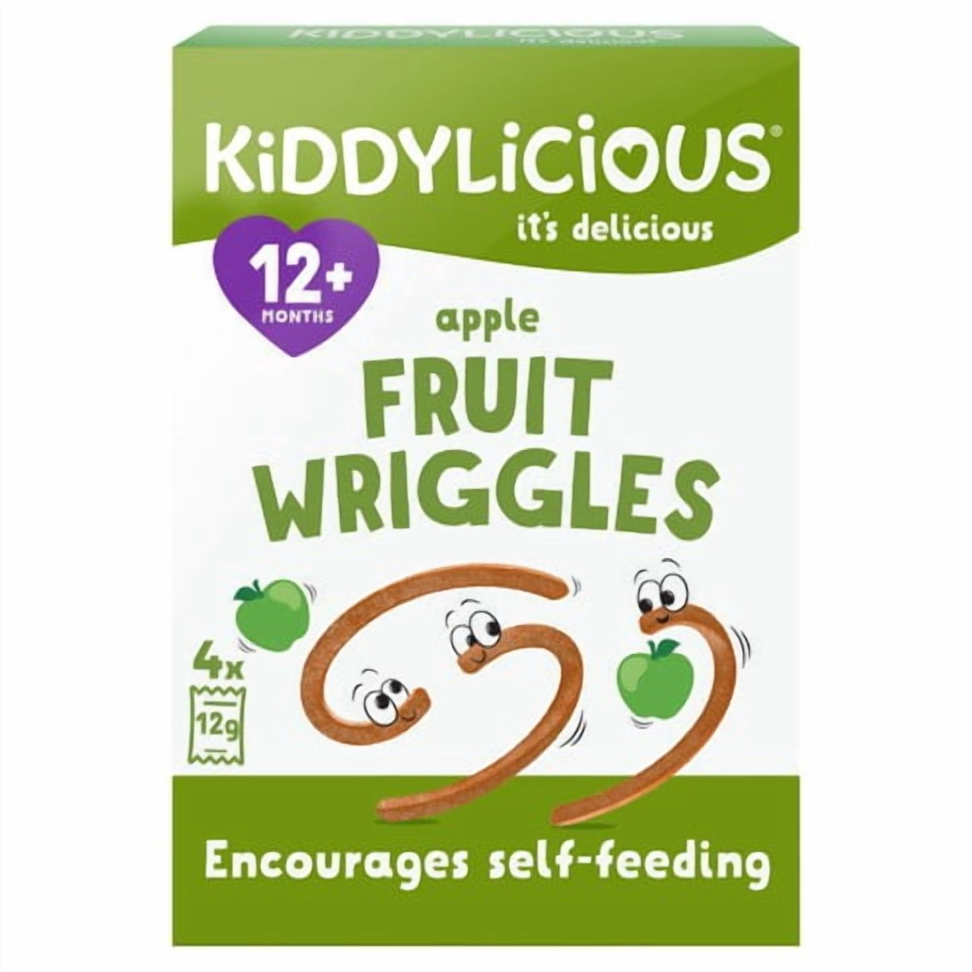 Kiddylicious Apple Wriggles Baby Snacks Multi 4 x 12g, British Import (Pack of 3)
