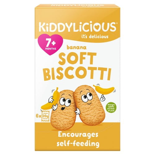 Kiddylicious Banana Soft Biscotti Baby Snacks Multi 6 x 20g, British Import (Pack of 2)