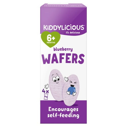 Kiddylicious Blueberry Mini Wafers Baby Snacks Multi 4 x 4g, British Import (Pack of 3)
