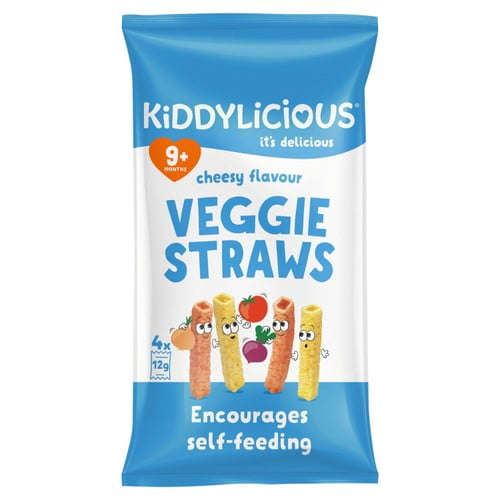 Kiddylicious Cheesy Flavoured Veggie Straws Baby Snacks Multi 4 x 12g, British Import (Pack of 3)