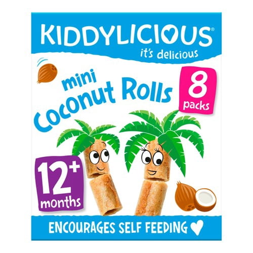 Kiddylicious Original Mini Coconut Rolls Baby Snacks Multi 8 x 7g, British Import (Pack of 3)