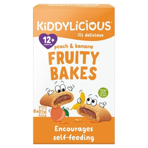 Kiddylicious Peach & Banana Fruity Bakes Baby Snacks Multi 6 x 22g, British Import (Pack of 3)