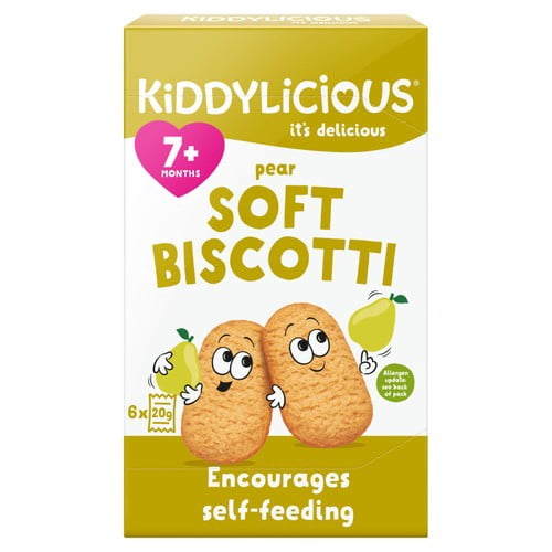 Kiddylicious Pear Soft Biscotti Baby Snacks Multi 6 x 20g, British Import (Pack of 2)