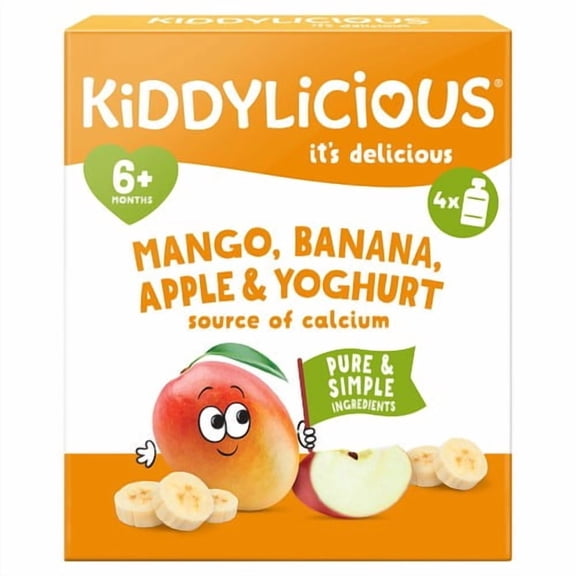 Kiddylicious Pouches Mango, Banana & Apple Multipack 4 x 100g, British Import (Pack of 2)