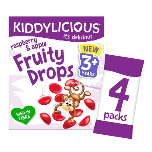 Kiddylicious Raspberry & Apple Fruity Drops Kids Snacks Multi 4 x 16g, British Import (Pack of 6)