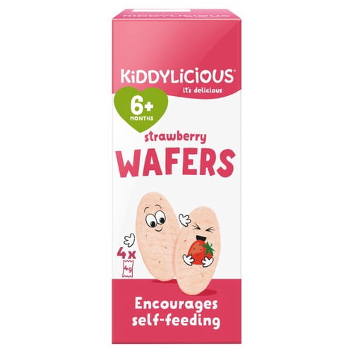Kiddylicious Strawberry Mini Wafers Baby Snacks 6 months+, 4 x 4g, British Import (Pack of 3)