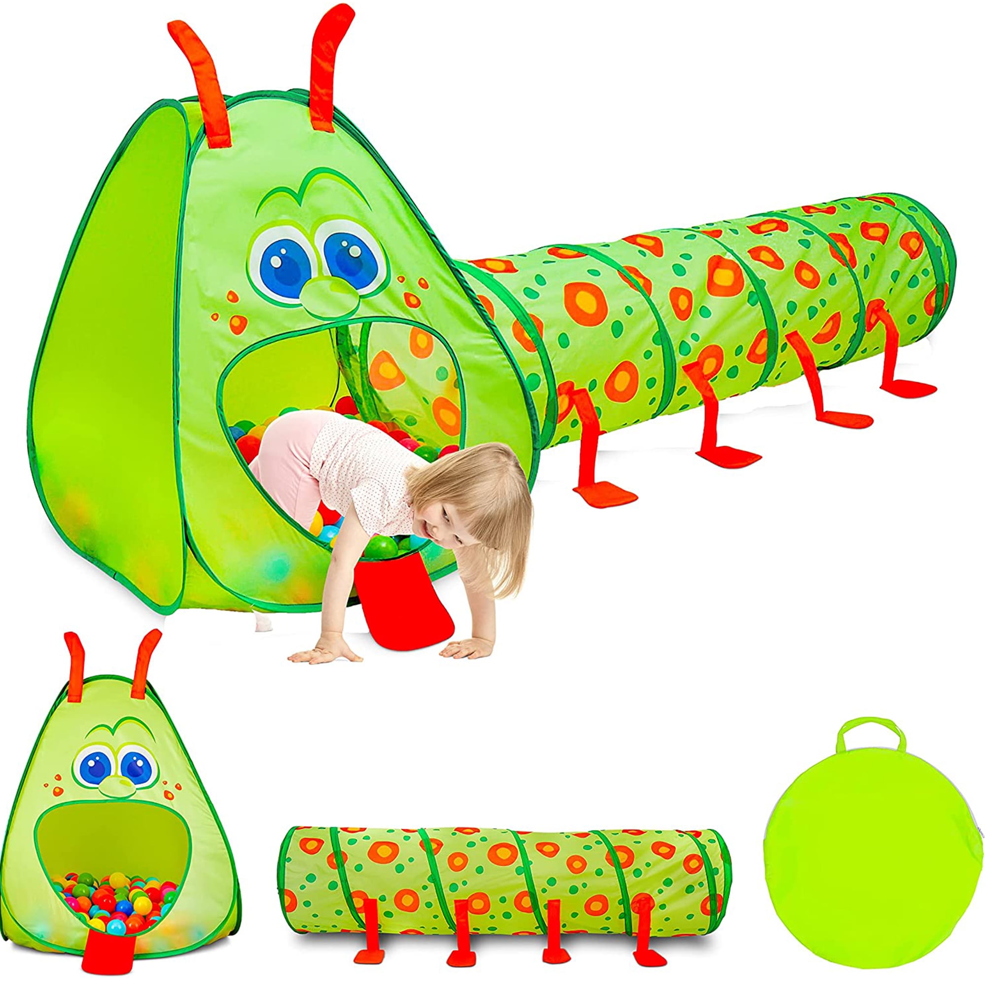 Kiddzery 2 in 1 Caterpillar Pop Up Tent Toddler Playhouse Set with Play Tunnel Walmart Business Supplies