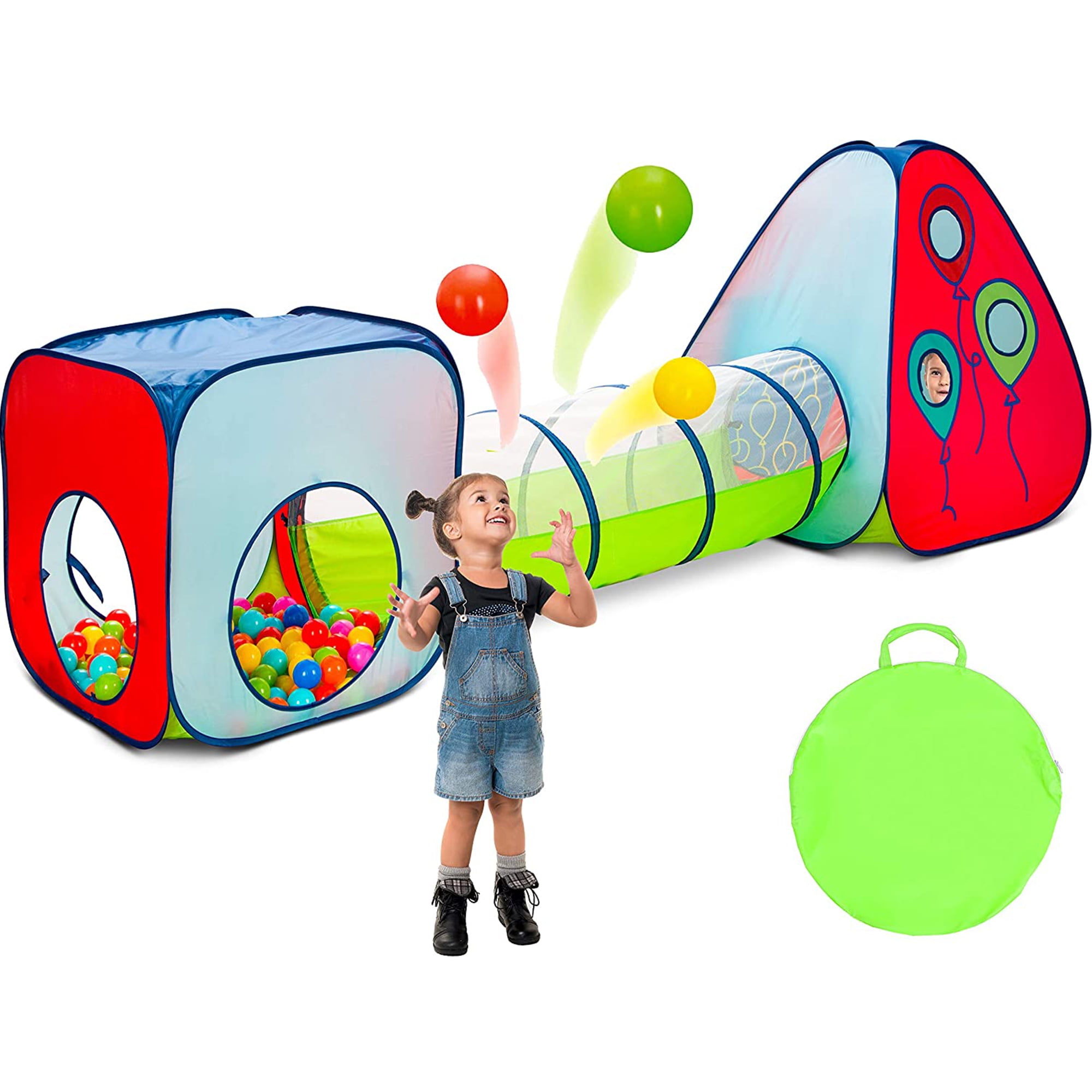 Kiddzery 3in1 Pop Up Tent Toddler Playhouse Set with Play Tunnel