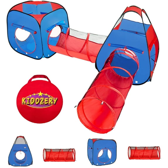 Kiddzery 4-Piece Kids Play Tent and Tunnels, Pop Up Ball Pit, 2 Tents + 2 Crawl Tunnels
