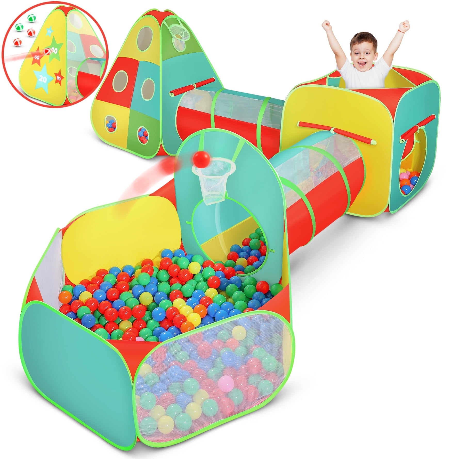 Kiddzery Pop-Up 190T Polyester with Tunnels Ball Pit Dart Game