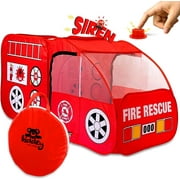 Kiddzery Fire Rescue Truck and Sound Button Play Tents, Polyester Red