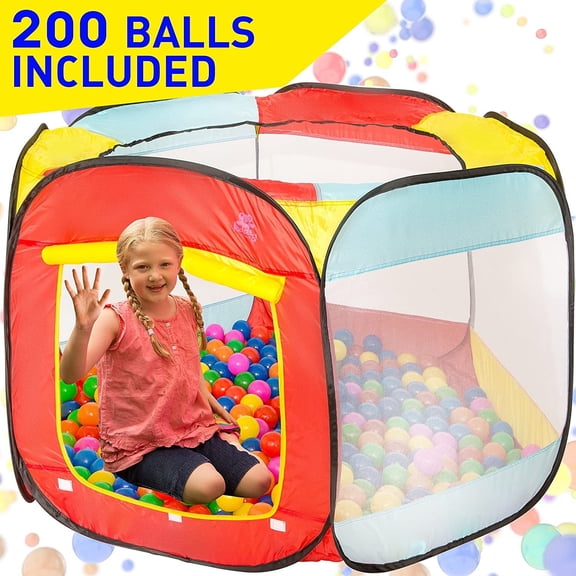 Kiddzery Hexogen Ball Pit Play Tent, 200 Colorful Balls Included, Indoor/Outdoor, for Kids