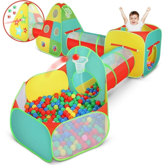 Kiddzery Pop-Up 190T Polyester with Tunnels Ball Pit Dart Game Play Tent Set, 5 Pieces