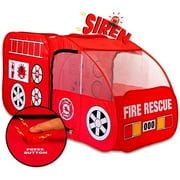 Kiddzery Pretend Playhouse Fire Truck Pop Up Play Tent for Kids with Siren Sound, Red