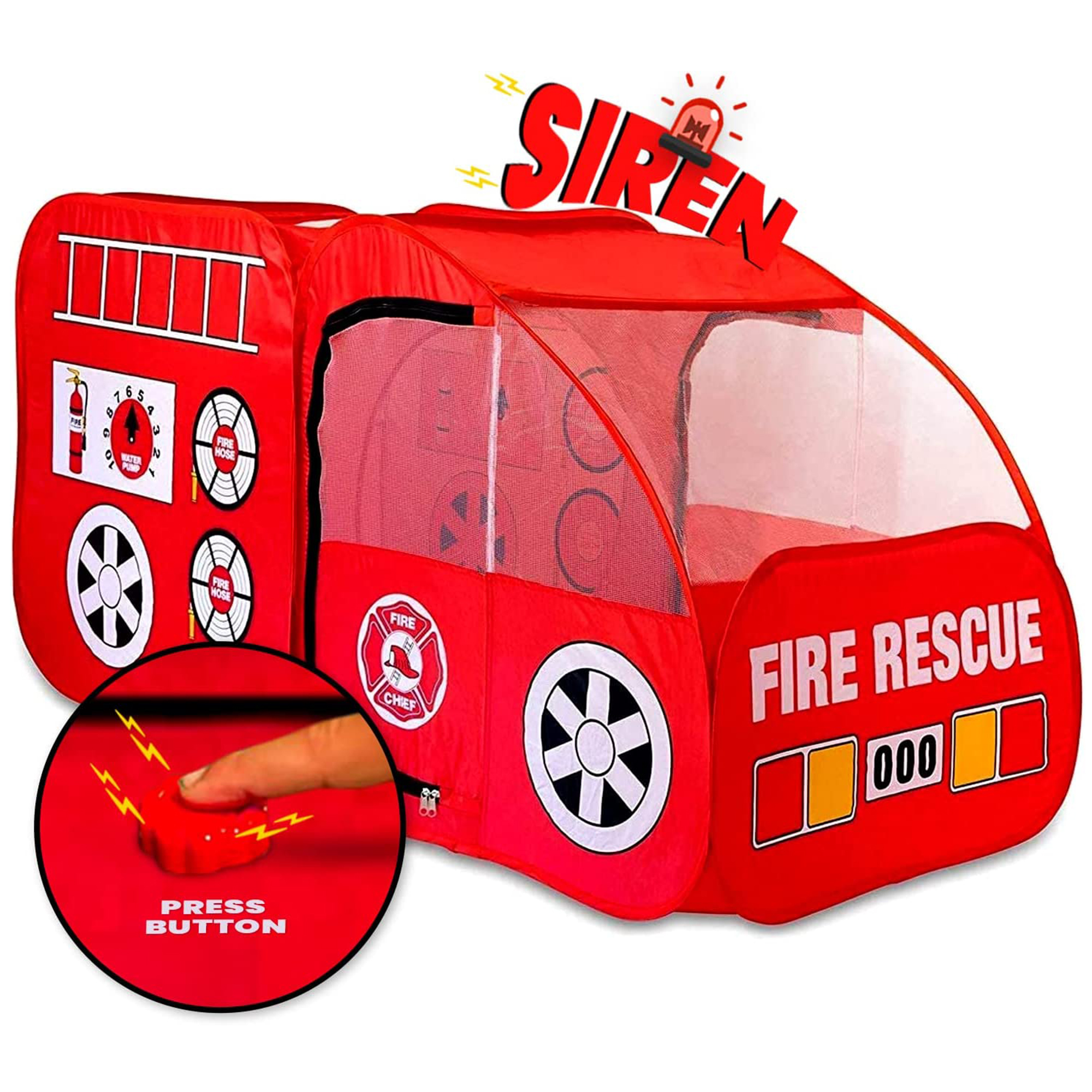 Kiddzery Pretend Playhouse Fire Truck Pop Up Play Tent for Kids with Siren Sound, Red - image 1 of 9