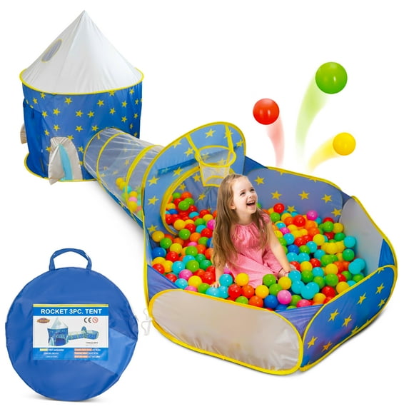 Kiddzery Rocket Ball Pit Polyester Play Tent, Blue