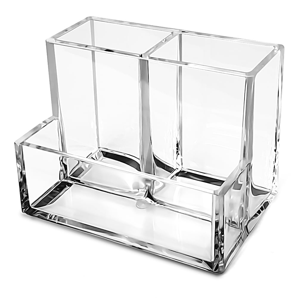 Acrylic Pencil Holder With Gold Hardware - 3.7x3x5 Clear Organizer For Office & Art Supplies