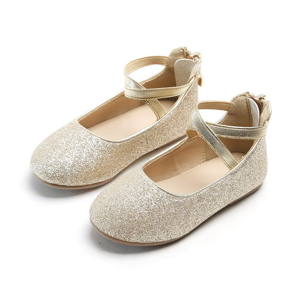 Kiderence Girls Flat Mary Jane Shoes School Party Dress Ballerina Shoe (Toddler/Little Kids) F616 Gold - 7M