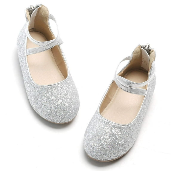 Kiderence Girls Flat Mary Jane Shoes School Party Dress Ballerina Shoe (Toddler/Little Kids) F616 Silver - 8M