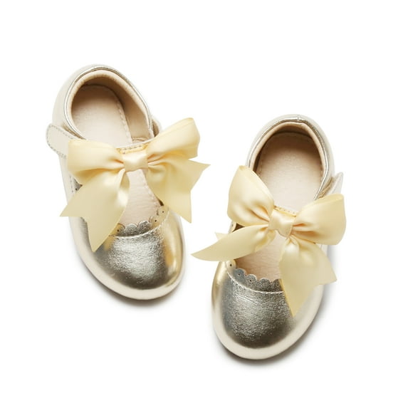 Kiderence Girls Flat Mary Jane Shoes School Party Dress Ballerina Shoe (Toddler/Little Kids) FG04 Gold - 12M