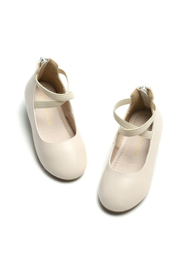 Girls Flat Mary Jane Shoes School Party Dress Ballerina Shoe (Toddler/Little Kids) Off White-8M
