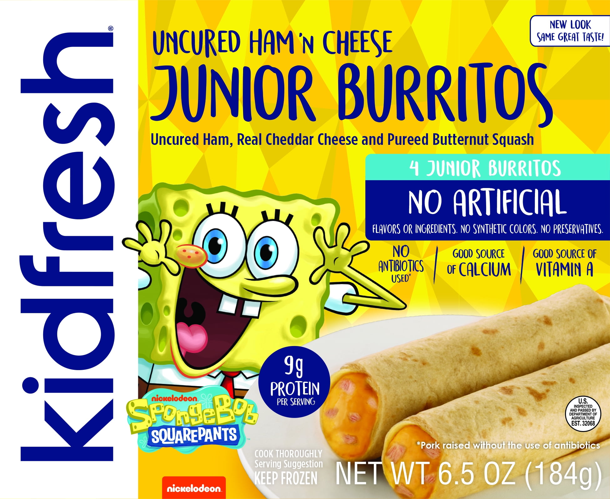 Kidfresh SpongeBob Ham & Cheese Junior Burritos, 6.5 oz Box, 4 Count