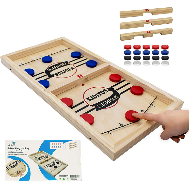 Kiditos 22.4 Fast Sling Puck Game Wooden Hockey Game, 3 Levels
