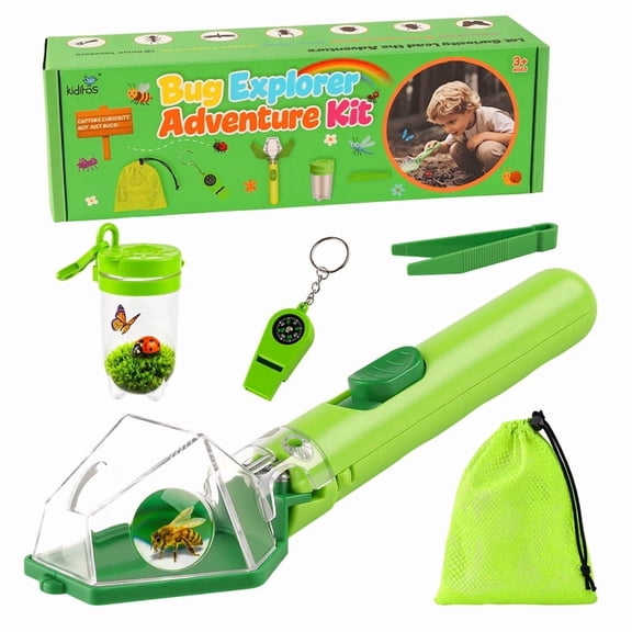 Kiditos Bug Catcher Kit for Kids Ages 3-8, One-Click Insect Catcher | Outdoor STEM Exploration, Observation Container, Tweezers and Compass Whistle, Nature Adventure Gift for Kids