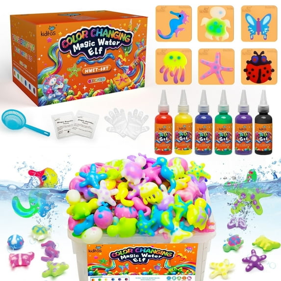 Kiditos Color Changing Magic Water Elf Toy Kit,Aqua Fairy Water Gel Kit-6 Magic Gels&6 Molds-Make Your Own Water Pets&Squishy Toys–Fun Summer DIY Craft Kit,Birthday Gifts&Party Favors for Kids Ages 3